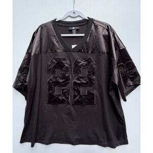 Ashley Stewart Jersey Top 22 Oversized Football Mesh Y2K Streetwear Black 14/16